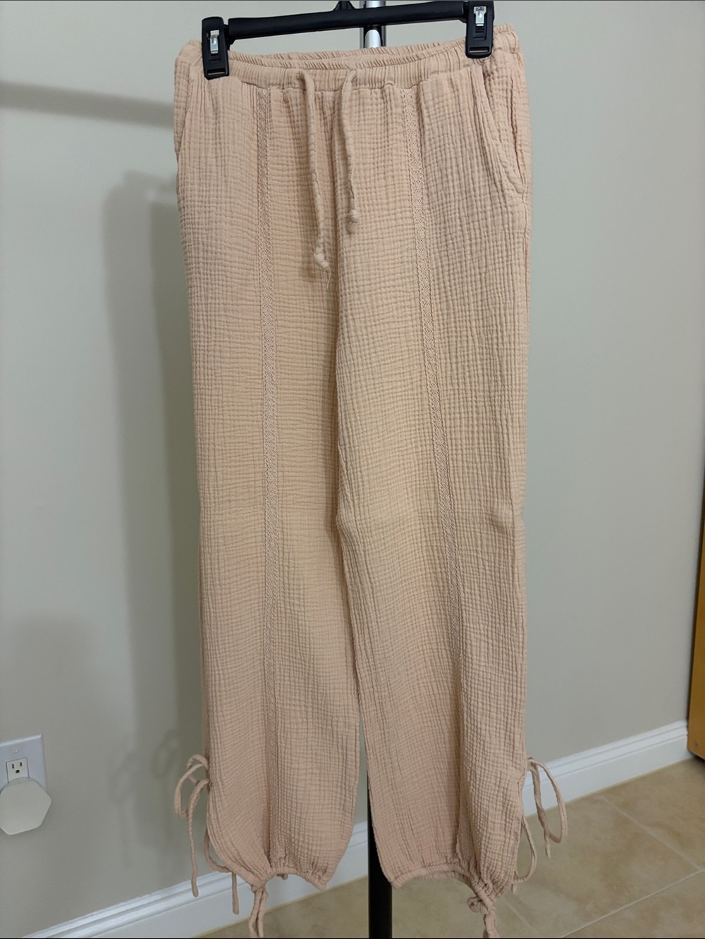 Beige Drawstring Gauze Lounge Pants